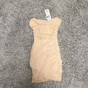 Bandeau wrap mini dress in sand